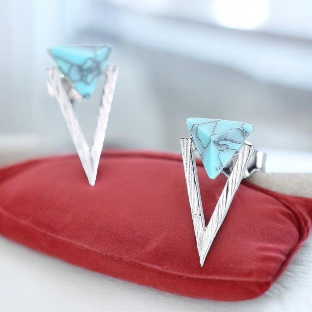 NEW sterling silver and turquoise triangle stud drop earrings jewelry B23A